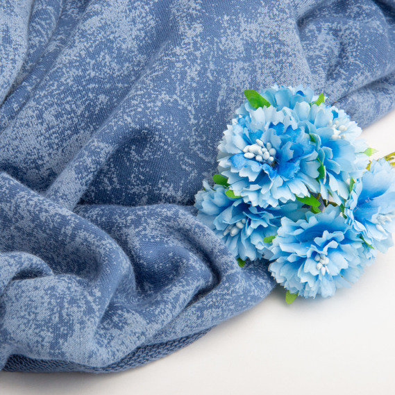 Ткань трикотаж трехнитка Мрамор флис, 310 гр/м2, 185 см індіго, фото 3