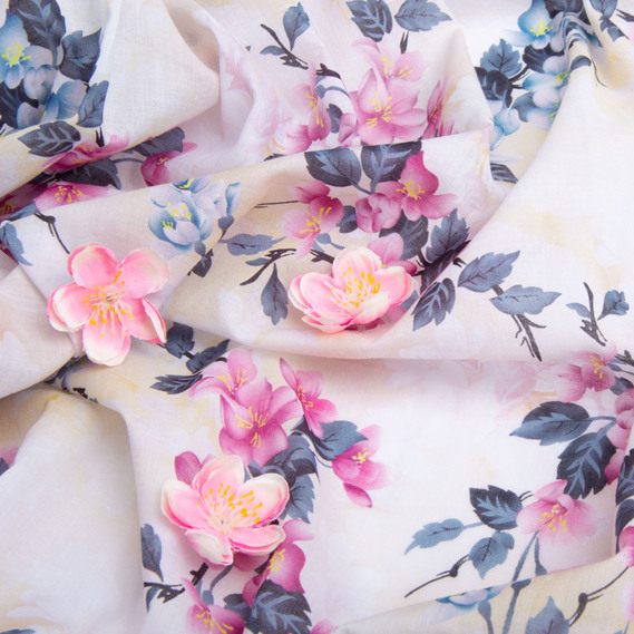 Ткань Батист Жасмин, 145 см, 77 гр/м2, хлопок, натуральная ткань для одежды, хлопок рожево/сіра, фото 4