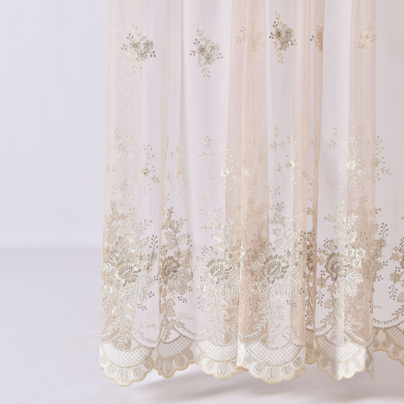 Ткань тюль фатин с вышивкой Беладонна, 295 см V-8 nude, фото 1 Ткань тюль фатин с вышивкой Беладонна, 295 см V-8 nude, фото 1