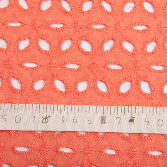 Batiste broderie fabric Lola, 130 cm wide, 130 g/m², cotton, natural fabric suitable for clothing корал, фото 4