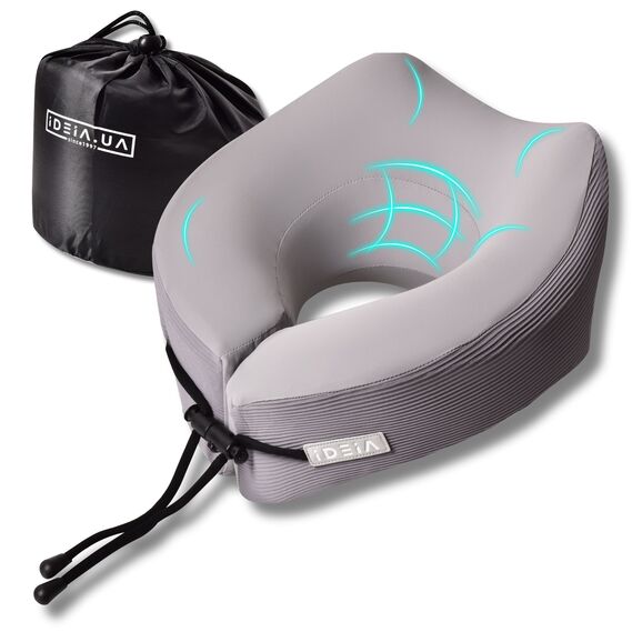TRAVEL IDEIA Orthopedic Neck Pillow 27×26×17 cm — Memory Foam Travel Pillow with Cooling Cover and Carry Bag, фото 1