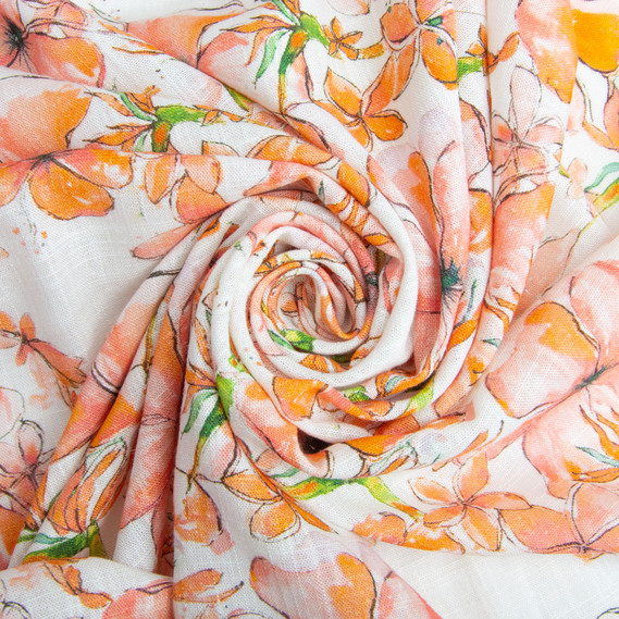 Тканина костюмно-платтяна льон з віскозою 140 см 180 г/м2 для суконь, костюмів, спідниць, брюк, комбінезонів Мерсі помарнч, фото 1