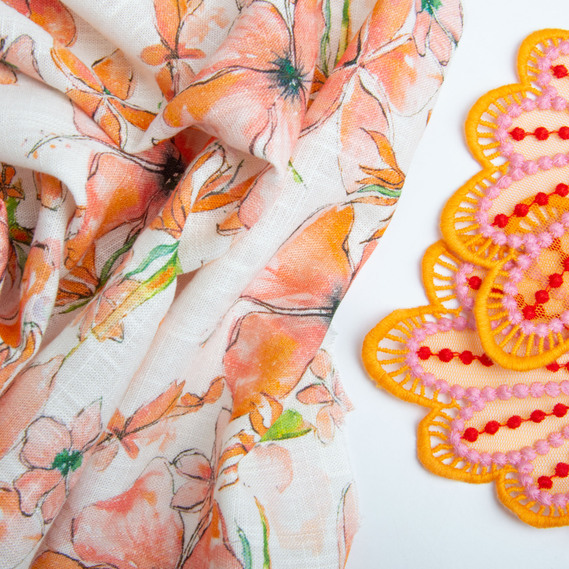 Тканина костюмно-платтяна льон з віскозою 140 см 180 г/м2 для суконь, костюмів, спідниць, брюк, комбінезонів Мерсі помарнч, фото 4