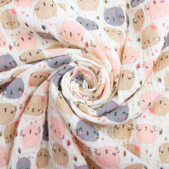 Ткань хлопок Муслин 135 см, 120 гр/м2 для платьев, блузок, юбок, халатов, костюмов, пледов котик молоко, фото 1 Ткань хлопок Муслин 135 см, 120 гр/м2 для платьев, блузок, юбок, халатов, костюмов, пледов котик молоко, фото 1