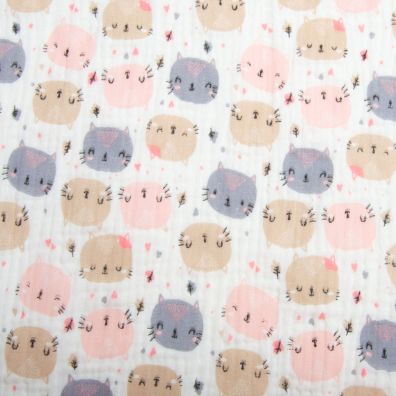 Ткань хлопок Муслин 135 см, 120 гр/м2 для платьев, блузок, юбок, халатов, костюмов, пледов котик молоко, фото 2 Ткань хлопок Муслин 135 см, 120 гр/м2 для платьев, блузок, юбок, халатов, костюмов, пледов котик молоко, фото 2