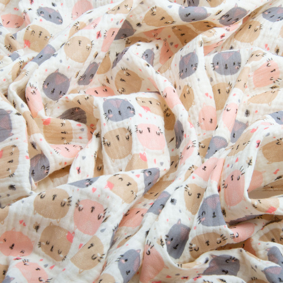 Ткань хлопок Муслин 135 см, 120 гр/м2 для платьев, блузок, юбок, халатов, костюмов, пледов котик молоко, фото 3 Ткань хлопок Муслин 135 см, 120 гр/м2 для платьев, блузок, юбок, халатов, костюмов, пледов котик молоко, фото 3