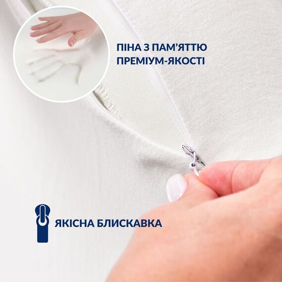 Подушка ортопедическая CloudTherapy 65х40х10 см IDEIA анатомическая с эффектом памяти для сна на боку, спине и животе, с наволочкой на молнии сіра, фото 4