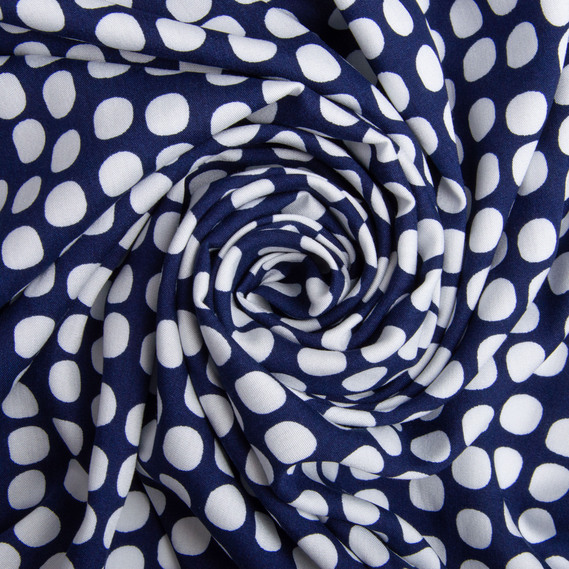 Staple viscose dress fabric 145 cm 90 gsm for dresses, skirts, trousers, jumpsuits горохи т/синя, фото 1