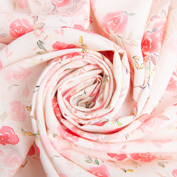 Тканина платтяна штапель віскоза 145 см 90 г/м2 для суконь, спідниць, брюк, комбінезонів, дитячого одягу Розалі корал, фото 1