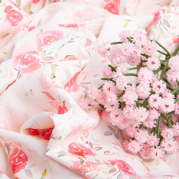 Тканина платтяна штапель віскоза 145 см 90 г/м2 для суконь, спідниць, брюк, комбінезонів, дитячого одягу Розалі корал, фото 4