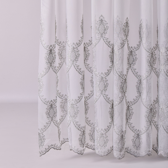 Ткань тюль бамбук с вышивкой Lador, 300 см, 59 гр/м2, тюлевая ткань, ткань для тюля, гардины, ткань гардинная V-5 срібло, фото 1