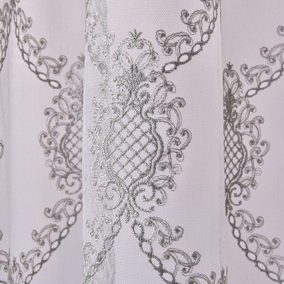Ткань тюль бамбук с вышивкой Lador, 300 см, 59 гр/м2, тюлевая ткань, ткань для тюля, гардины, ткань гардинная V-5 срібло, фото 3