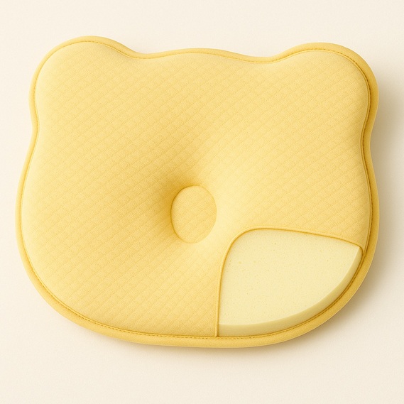Подушка ортопедична дитяча BabyComfort PAPAELLA 27х22х3 см з ефектом пам`яті, у формі ведмедика жовта, фото 1