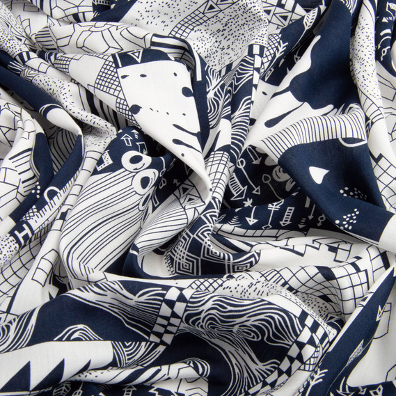 Тканина платтяна штапель віскоза 145 см 130 г/м2 для суконь, спідниць, брюк, комбінезонів, дитячого одягу Фентезі т/синя, фото 3