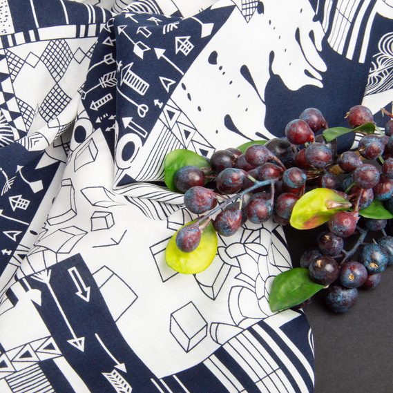 Тканина платтяна штапель віскоза 145 см 130 г/м2 для суконь, спідниць, брюк, комбінезонів, дитячого одягу Фентезі т/синя, фото 4