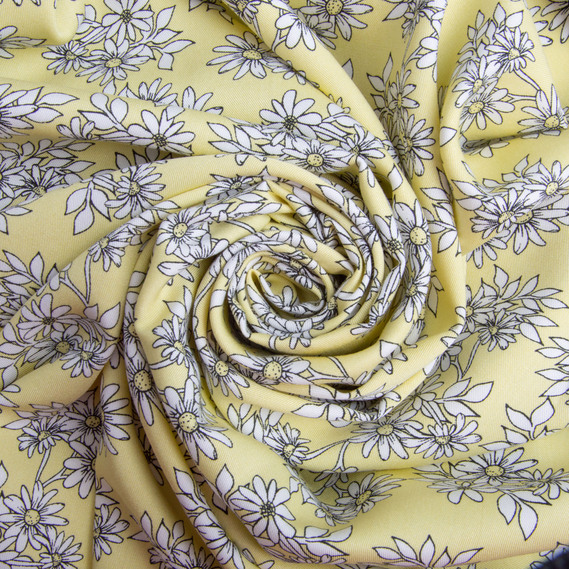 Ткань плательная штапель твил Ромашка 160 гр/м2 145 см для платье, блуз, летних брюк и аксессуаров жовта, фото 1