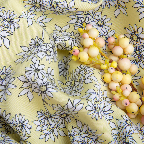 Ткань плательная штапель твил Ромашка 160 гр/м2 145 см для платье, блуз, летних брюк и аксессуаров жовта, фото 4