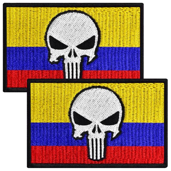 Набор шевронов 2 шт на липучке Череп Карателя на Прапоре Колумбии 5х8 см, флаг Колумбии, вышитый патч нашивка шеврон, фото 1 Набор шевронов 2 шт на липучке Череп Карателя на Прапоре Колумбии 5х8 см, флаг Колумбии, вышитый патч нашивка шеврон, фото 1