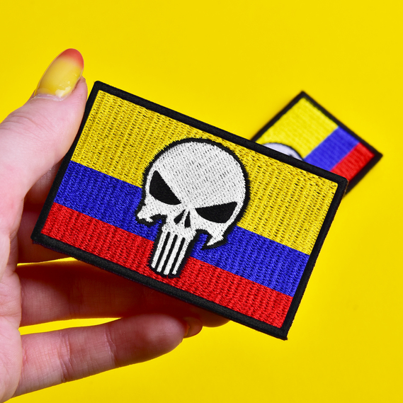 Набор шевронов 2 шт на липучке Череп Карателя на Прапоре Колумбии 5х8 см, флаг Колумбии, вышитый патч нашивка шеврон, фото 2 Набор шевронов 2 шт на липучке Череп Карателя на Прапоре Колумбии 5х8 см, флаг Колумбии, вышитый патч нашивка шеврон, фото 2