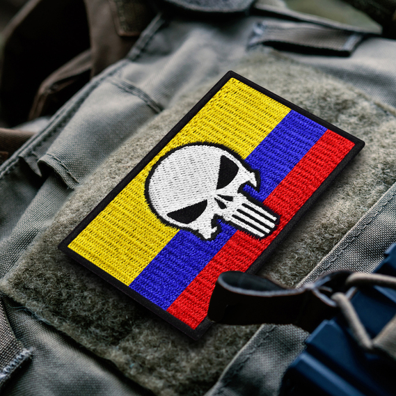 Набор шевронов 2 шт на липучке Череп Карателя на Прапоре Колумбии 5х8 см, флаг Колумбии, вышитый патч нашивка шеврон, фото 4 Набор шевронов 2 шт на липучке Череп Карателя на Прапоре Колумбии 5х8 см, флаг Колумбии, вышитый патч нашивка шеврон, фото 4