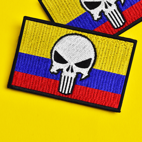 Набор шевронов 2 шт на липучке Череп Карателя на Прапоре Колумбии 5х8 см, флаг Колумбии, вышитый патч нашивка шеврон, фото 8 Набор шевронов 2 шт на липучке Череп Карателя на Прапоре Колумбии 5х8 см, флаг Колумбии, вышитый патч нашивка шеврон, фото 8