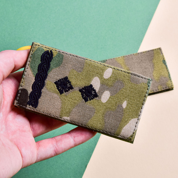 Набор шевронов 2 шт на липучке звание Подполковник на мультикаме 5х10 см, вышитый патч нашивка шеврон, фото 2 Набор шевронов 2 шт на липучке звание Подполковник на мультикаме 5х10 см, вышитый патч нашивка шеврон, фото 2