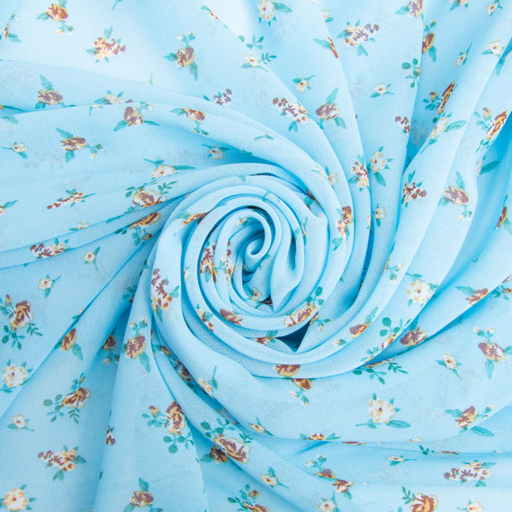 Dress fabric chiffon lightweight airy 75 gsm 150 cm 100% polyester for dresses, skirts, blouses, accessories¶ трояндочки блакитний, фото 1