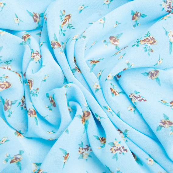 Dress fabric chiffon lightweight airy 75 gsm 150 cm 100% polyester for dresses, skirts, blouses, accessories¶ трояндочки блакитний, фото 3