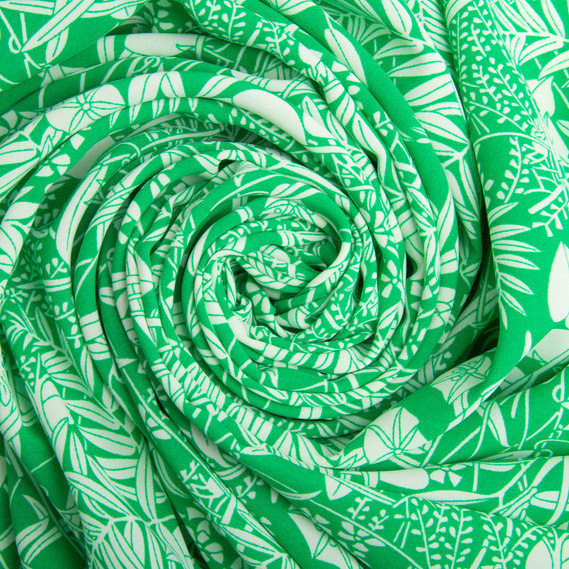 Тканина шифон платтяна легка повітряна стрейч 110 г/м2 150 см для суконь, спідниць, блуз, аксесуарів флора зелена, фото 1