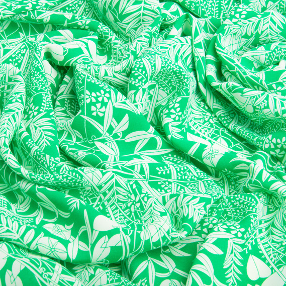 Тканина шифон платтяна легка повітряна стрейч 110 г/м2 150 см для суконь, спідниць, блуз, аксесуарів флора зелена, фото 3