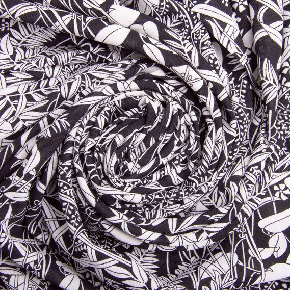 Ткань шифон плательная легкая воздушная стрейч 110 гр/м2 150 см для платьев, юбок, блуз, аксессуаров флора чорна, фото 1