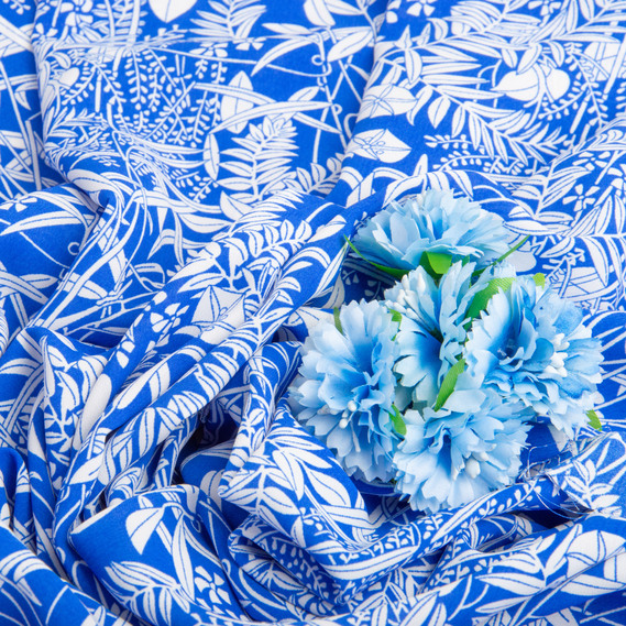 Ткань шифон плательная легкая воздушная стрейч 110 гр/м2 150 см для платьев, юбок, блуз, аксессуаров флора електрик, фото 4