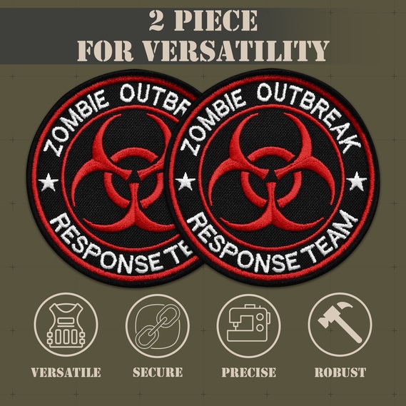 2pcs Zombie Outbreak Response Team Patch, Embroidered Hook and Loop Zombie Patch, Tactical Morale Funny Patches for Tactical Backpack, Vest, Hat, Dog Harness, Sew on Option, фото 4 2pcs Zombie Outbreak Response Team Patch, Embroidered Hook and Loop Zombie Patch, Tactical Morale Funny Patches for Tactical Backpack, Vest, Hat, Dog Harness, Sew on Option, фото 4