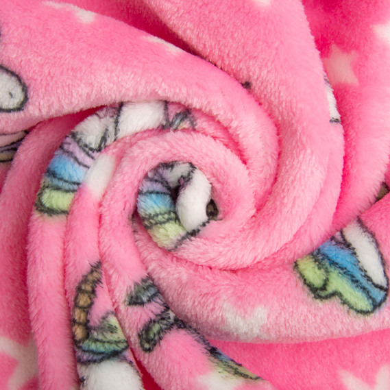 Тканина махрова Велсофт 140 см 280 гр/м2 для халатів, піжам, пледів і покривал надзвичайно м’яка єдиноріг рожева, фото 1