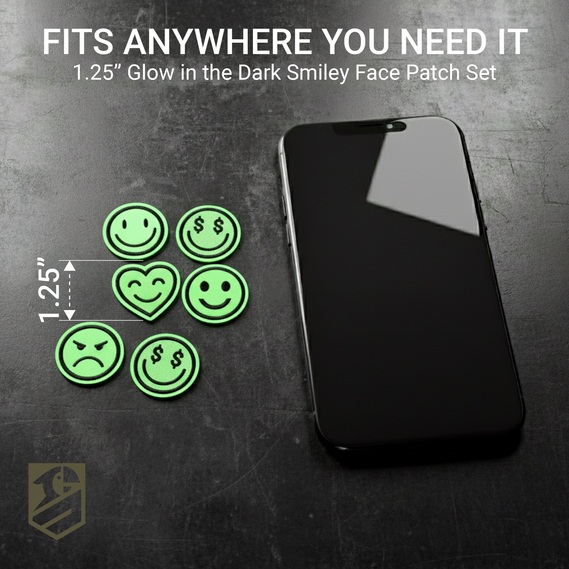 Glow-in-the-Dark Smiley Patch Set 9 pcs, Embroidered Hook-Backed Patches 3 cm, Tactical Morale Patches, фото 4