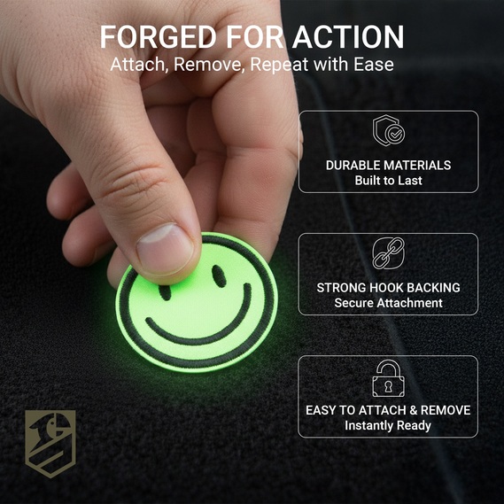 Glow-in-the-Dark Smiley Patch Set 9 pcs, Embroidered Hook-Backed Patches 3 cm, Tactical Morale Patches, фото 5