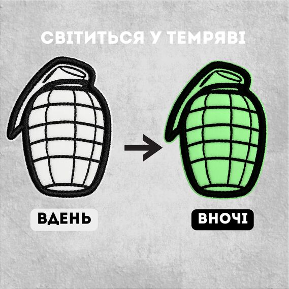 Grenade Patch Set 2 pcs, Glow-in-the-Dark Embroidered Patches, 3.5х4.5 cm, Hook-Backed Morale Patches, Tactical Patch, фото 2
