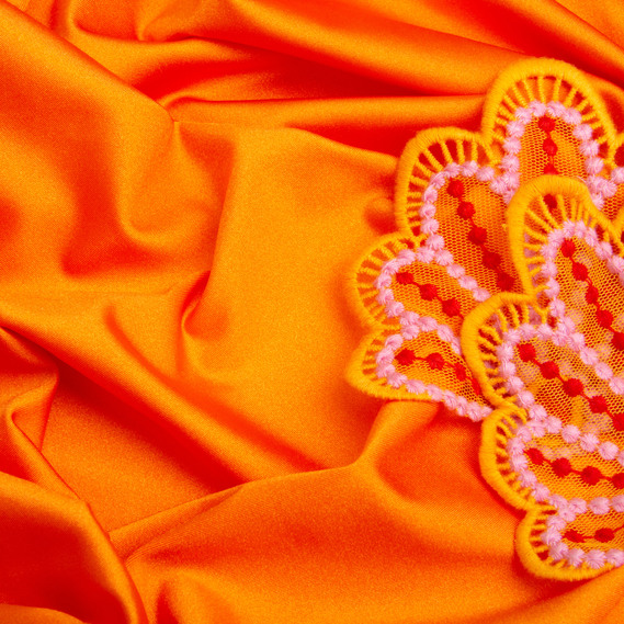 Ткань трикотаж Бифлекс 200 гр/м2 стрейчевая эластичная блестящая для купальников и спортивной одежды помаранч, фото 3