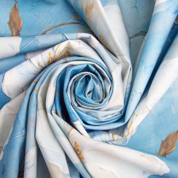 Ranforce calico fabric 5D for bedding, 240 cm wide 125 g/m2 cotton natural fabric, suitable for sheets, duvet covers, pillowcases, and other bed linens Акварель блакитна, фото 1