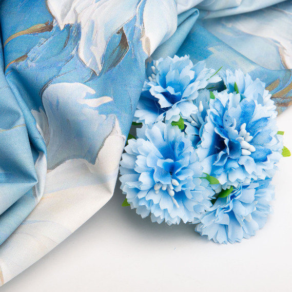 Ranforce calico fabric 5D for bedding, 240 cm wide 125 g/m2 cotton natural fabric, suitable for sheets, duvet covers, pillowcases, and other bed linens Акварель блакитна, фото 4