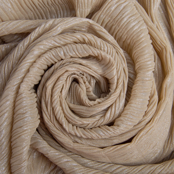 Ткань шифон жатка 95 гр/м2 145 см легкая, воздушная ткань для платьев, блуз и аксессуаров т/беж, фото 1