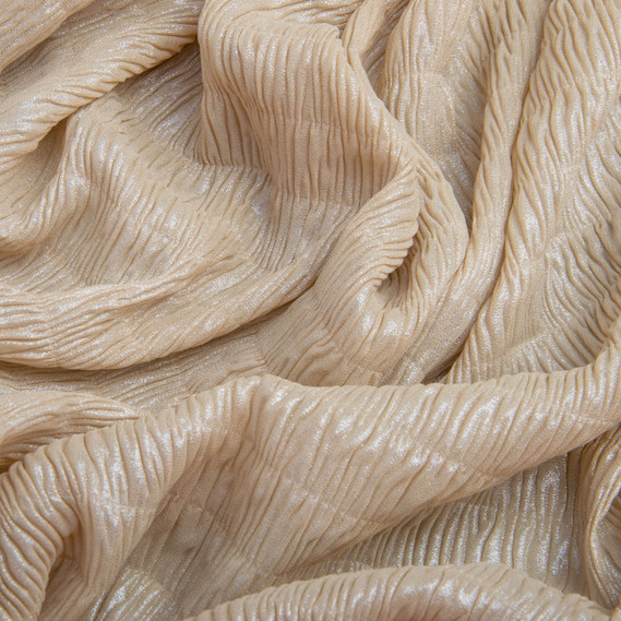 Ткань шифон жатка 95 гр/м2 145 см легкая, воздушная ткань для платьев, блуз и аксессуаров т/беж, фото 2