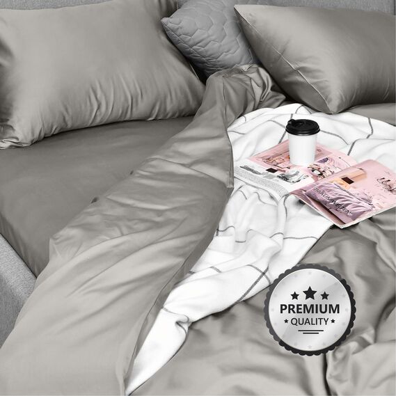 IDEIA bedding set 145х215 satin cotton сірий/беж, фото 6