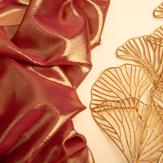 Stretch chiffon fabric with silver coating, 55 gsm, 150 cm for dresses, blouses, decor, and accessories марсала, фото 3