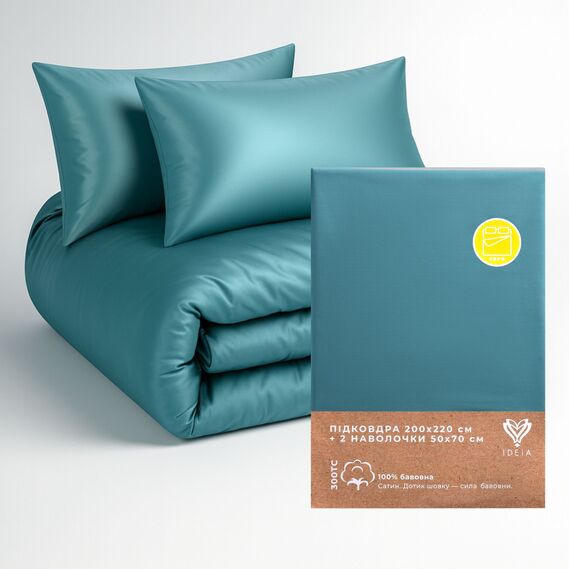 Набір постільної білизни євро IDEIA підковдра 200x220 см + 2 наволочки 50x70 см преміум сатин бавовна м`ята, фото 1
