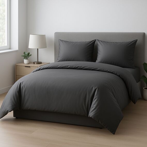 Набір постільної білизни полуторний IDEIA підковдра 145х215 см + 2 наволочки 50x70 см преміум сатин бавовна т/сірий, фото 9