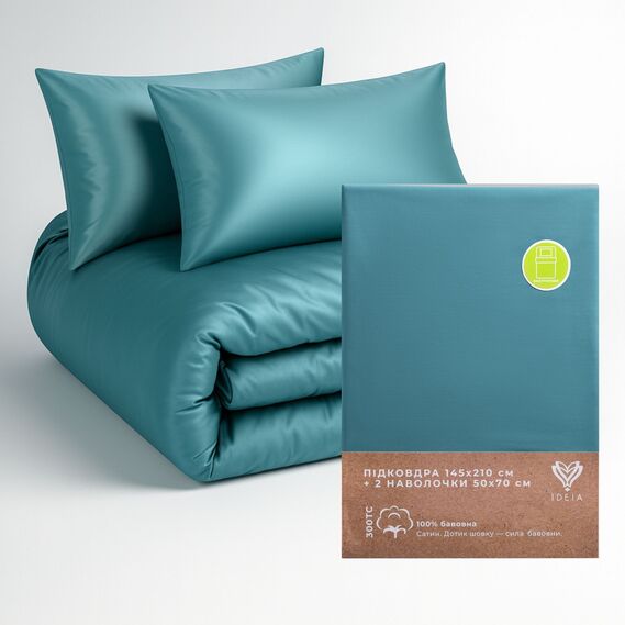 Набір постільної білизни полуторний IDEIA підковдра 145х215 см + 2 наволочки 50x70 см преміум сатин бавовна м`ята, фото 1