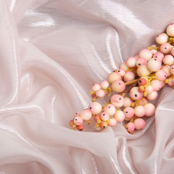 Ткань шифон стрейч с напылением Сильвер 55 гр/м2 150 см для платьев, блуз, декора и аксессуаров пудра, фото 3