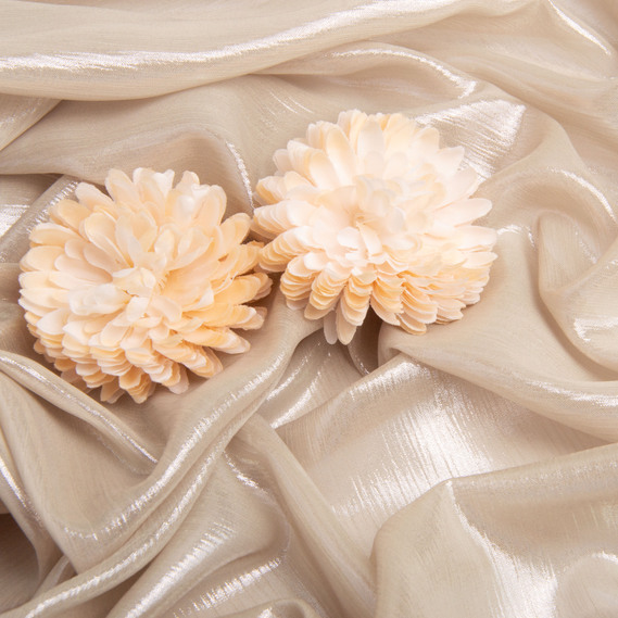 Ткань шифон стрейч с напылением Сильвер 55 гр/м2 150 см для платьев, блуз, декора и аксессуаров беж, фото 3