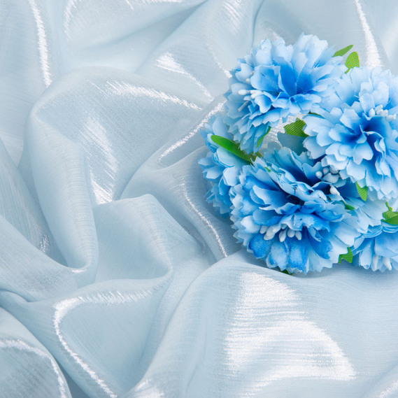 Тканина шифон стрейч з напиленням Сільвер 55 г/м2 150 см для суконь, блуз, декору та аксесуарів блакитна, фото 3